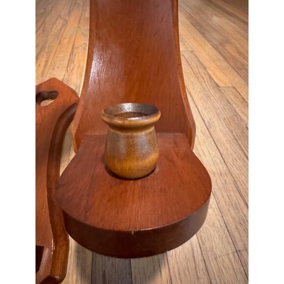 Vintage Wooden Wall Sconces Pair Heart Cutout Rustic Candle Holders 14” Tall - Picture 4 of 11